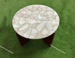 White Quartz Round Coffee Side End Round Center Table Top, Quartz Desk Table Top ,Natural Quartz Table Top Home Décor Interior Unique Handicrafts IND