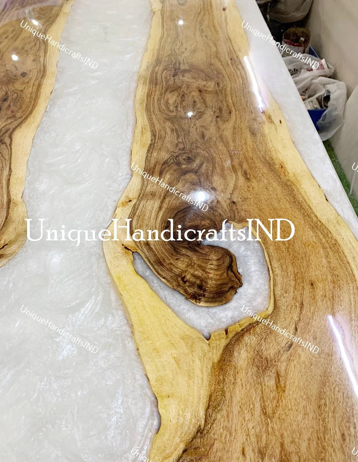 Epoxy Wooden Table, dining, sofa, center table in White epoxy Table, Live Edge  Handmade Living Room Furniture For Home Decor Art Unique Handicrafts IND