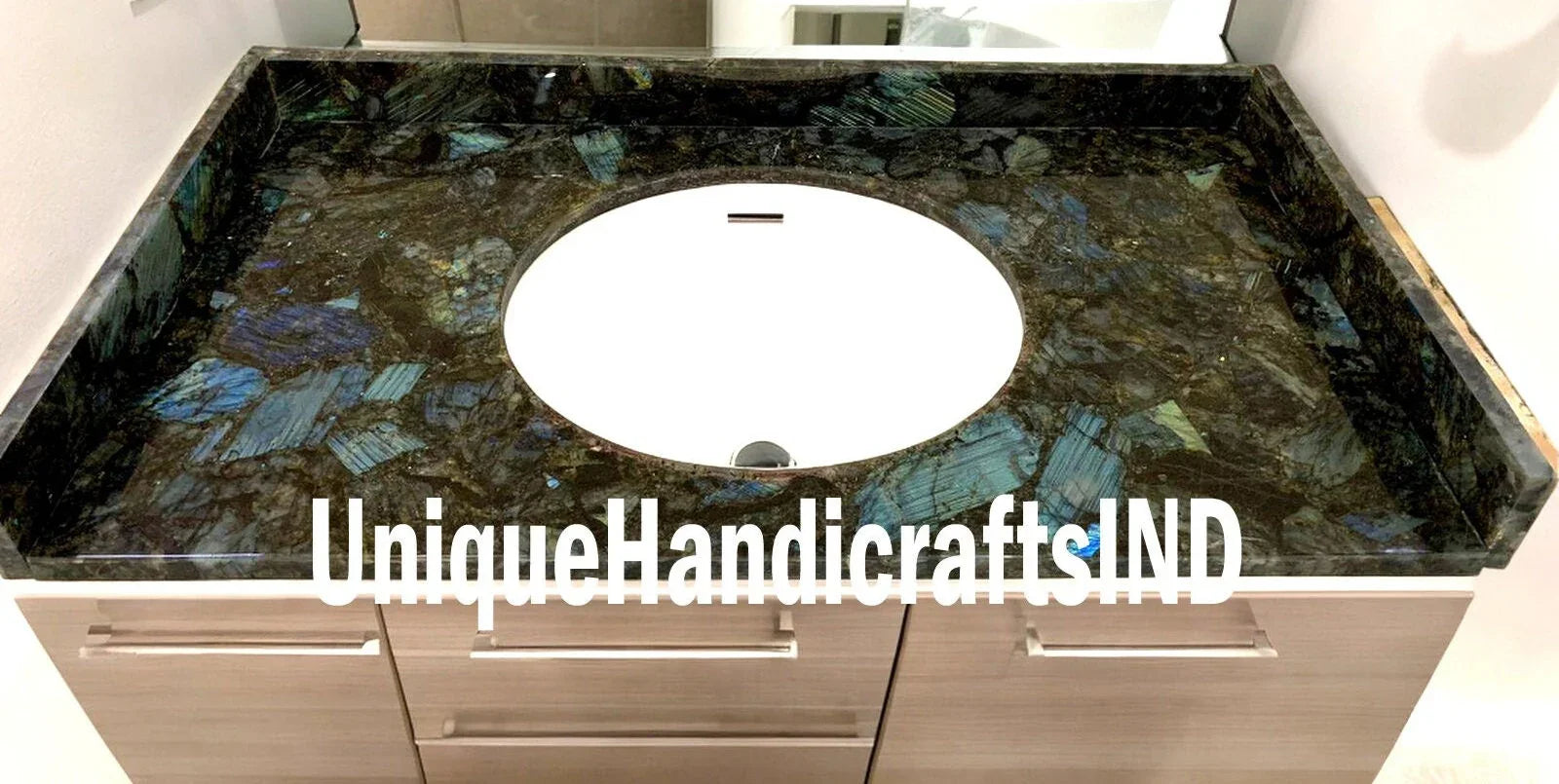 Bathroom Countertop Sink Vanity Slab With Labradorite Semi Precious Stone Handmade Furniture Home Decor Unique Handicrafts IND