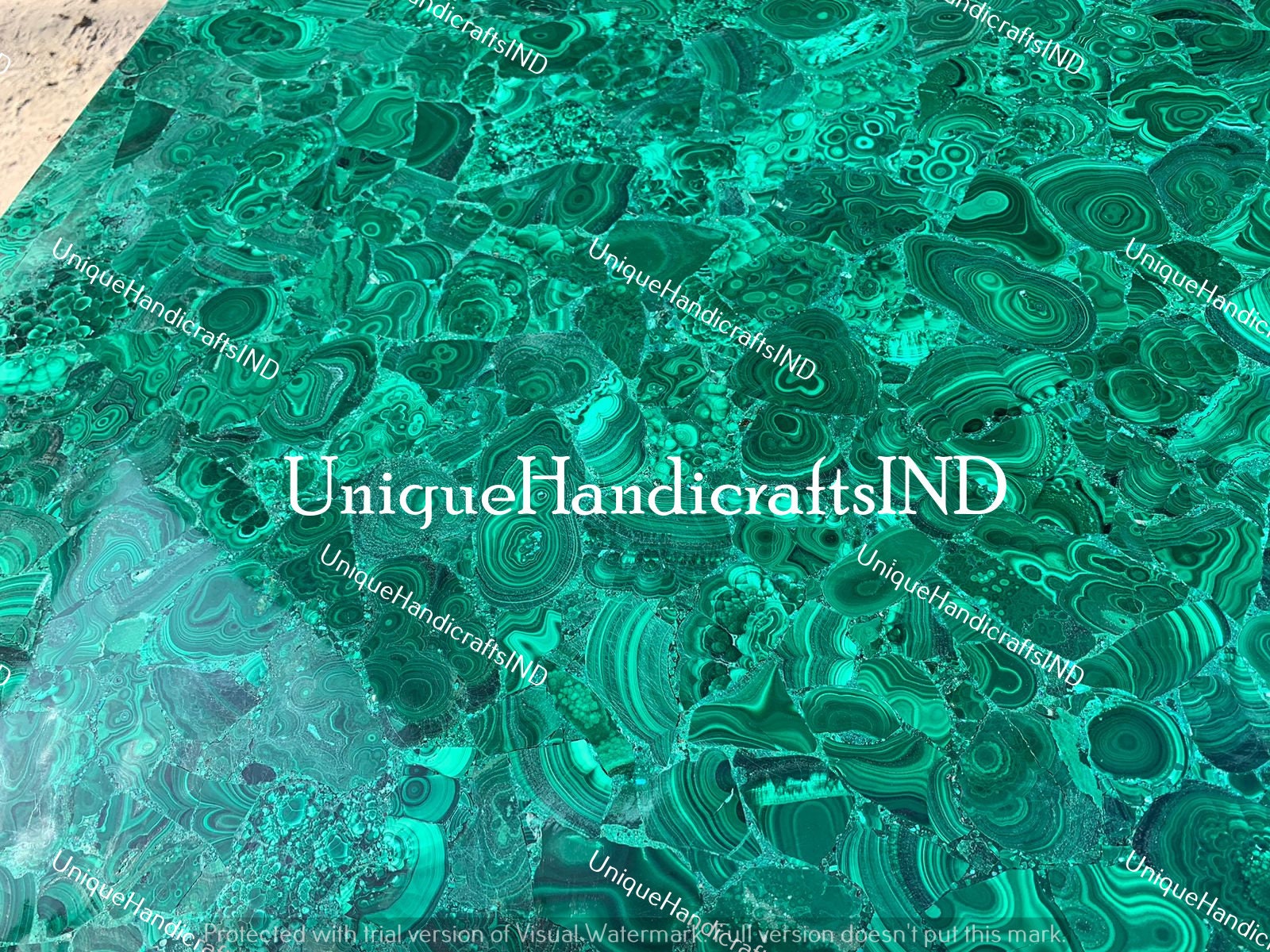 Malachite Stone Table Top / Counter Top / Malachite Marble Dining Kitchen Handmade Table Semi Precious Stone arts Unique Handicrafts IND