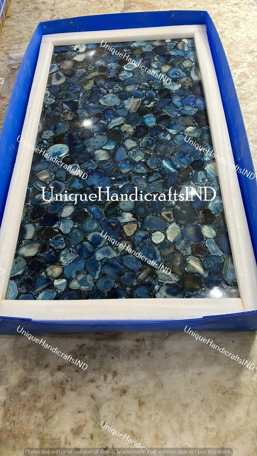 Blue Agate Stone Coffee Dining Table, Kitchen Slab Use to Countertop Slab ,Bars & Counters,Interior Decor, Wall Decor, Home And Office Decor Unique Handicrafts IND