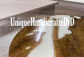 White Epoxy Table, Epoxy River Table, Round Wood & Epoxy Table, Epoxy River Table, Round Wooden Design Handmade Furniture For Home Décor Unique Handicrafts IND