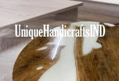 White Epoxy Table, Epoxy River Table, Round Wood & Epoxy Table, Epoxy River Table, Round Wooden Design Handmade Furniture For Home Décor Unique Handicrafts IND