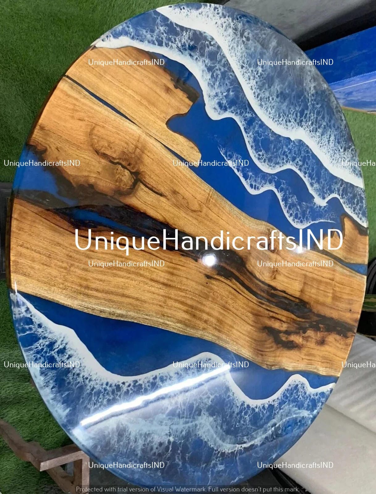 Blue Epoxy Table Tops / Round Table / Wood table / Resin River Table / Epoxy Table / Mid Century Table / Epoxy Center Table, Bar table Tops Unique Handicrafts IND