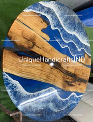 Blue Epoxy Table Tops / Round Table / Wood table / Resin River Table / Epoxy Table / Mid Century Table / Epoxy Center Table, Bar table Tops Unique Handicrafts IND