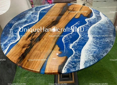 Blue Epoxy Table Tops / Round Table / Wood table / Resin River Table / Epoxy Table / Mid Century Table / Epoxy Center Table, Bar table Tops Unique Handicrafts IND