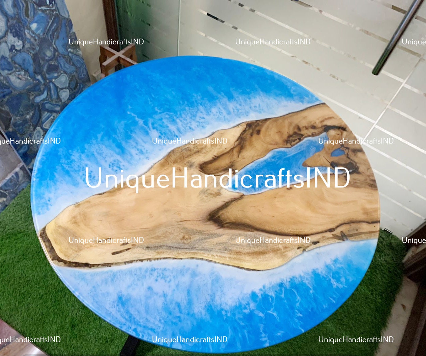 Epoxy Resin table, Ocean Wave Round Epoxy Coffee Table Top ,Kitchen Table Top , Round Table,Handmade Furniture, Counter Bar Desk Top Unique Handicrafts IND