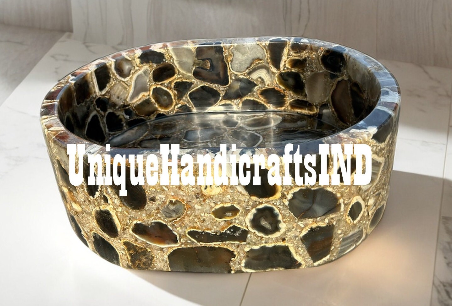 Natural Oval WashBasin | Agate Sink (Customisable) Unique Handicrafts IND