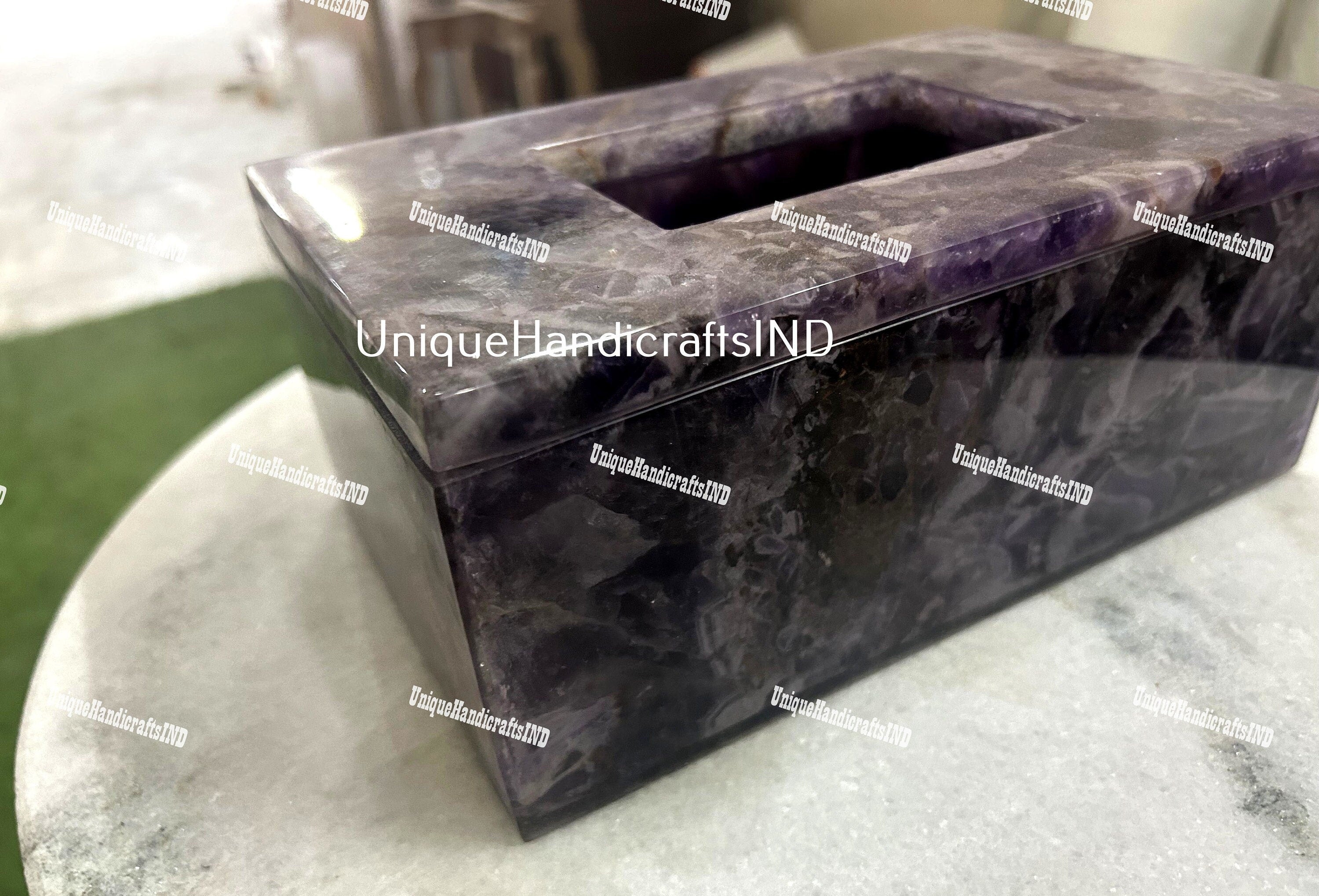 Purple Amethyst Tissue Box / Bathroom Accessories Box/  Agate Tissue Box Natural stones work Bathroom Accessories Home & office Decor Unique Handicrafts IND