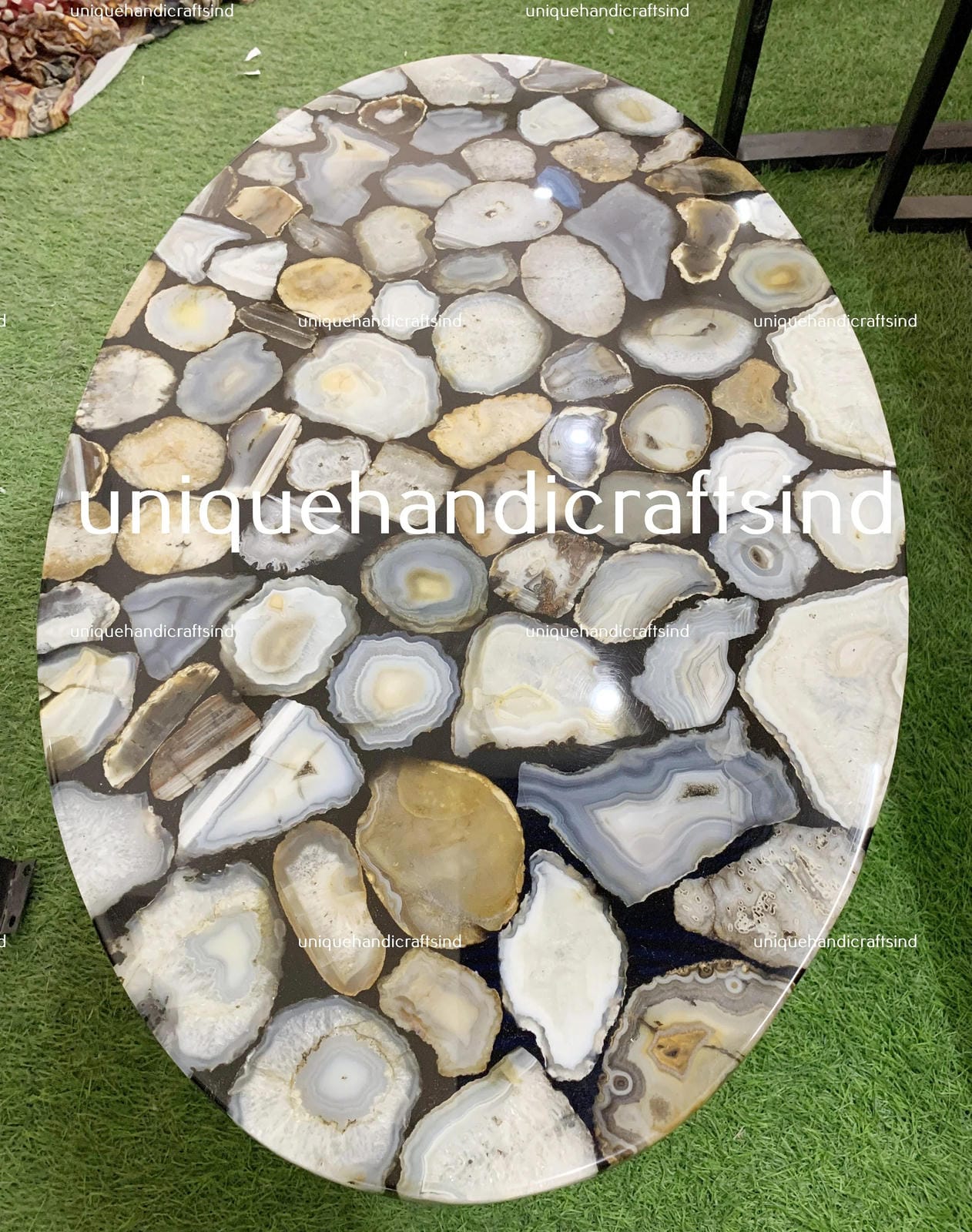 Oval Dining Table Top ,Handmade Coffee, Dining, Center, Sofa Table Top With Natural Agate Stone Art Living Room Decor Furniture Unique Handicrafts IND