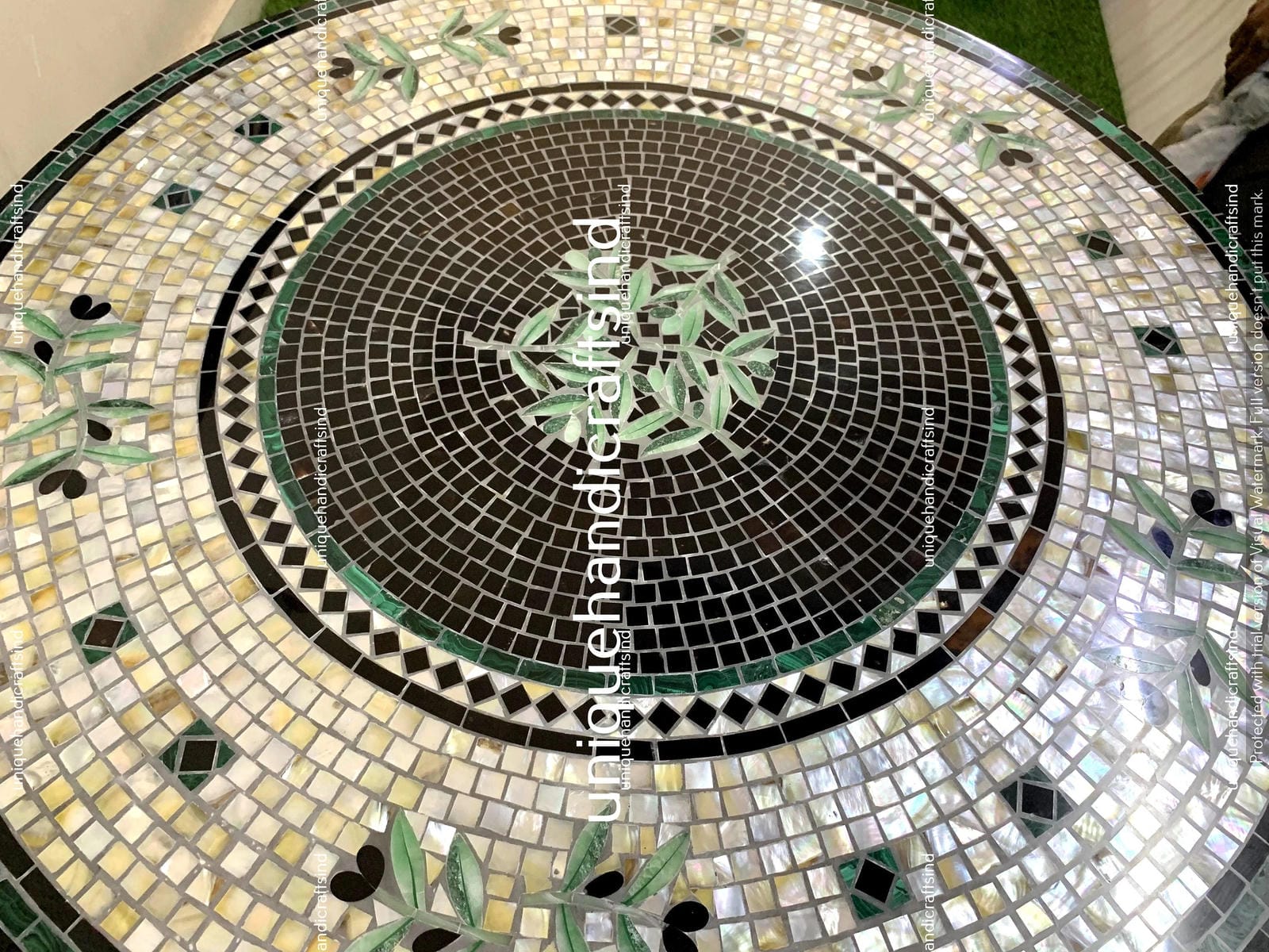 Coffe Table in Mother of Pearls stone  Inlay work with Metal legs Unique Handicrafts IND