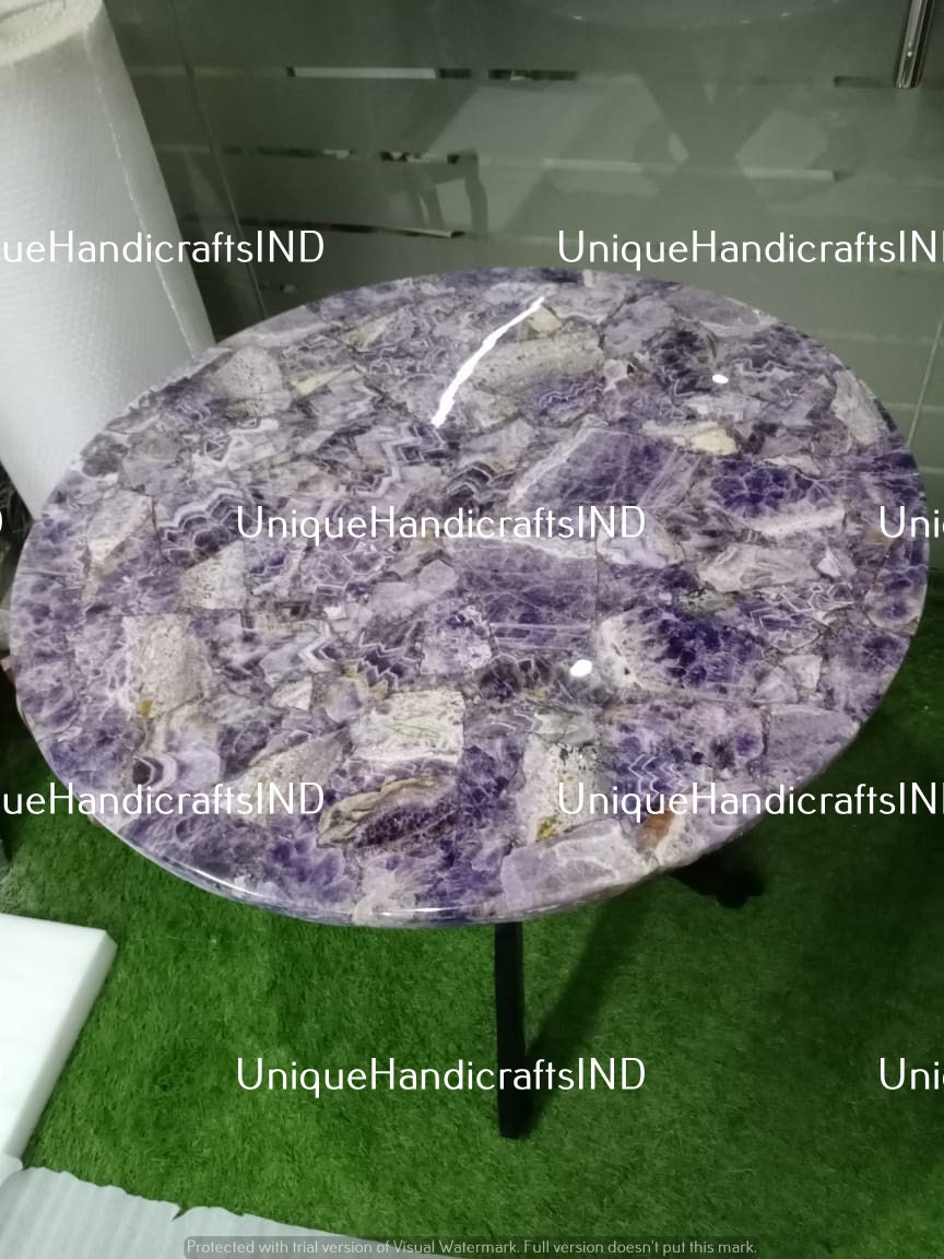 Amethyst Geode Coffee Table, Round Amethyst Dining Table Top, Side, Corner, Center Table, Living Room Tables Decor, Kitchen & Dining Tables Unique Handicrafts IND