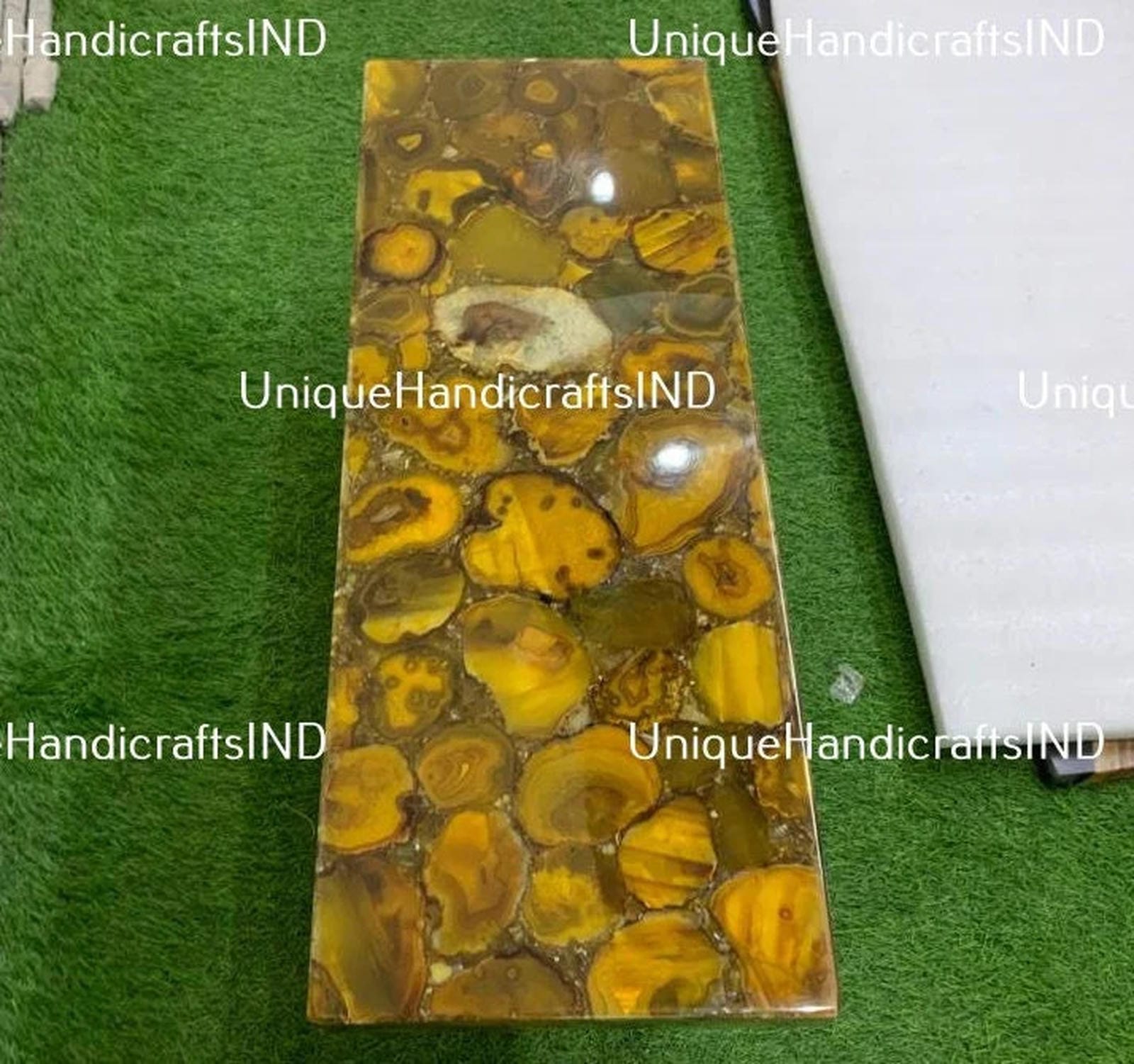 outdoor, handmade, kids, antique, vintage, modern, miniature furniture in yellow agate console table countertop slabs Unique Handicrafts IND