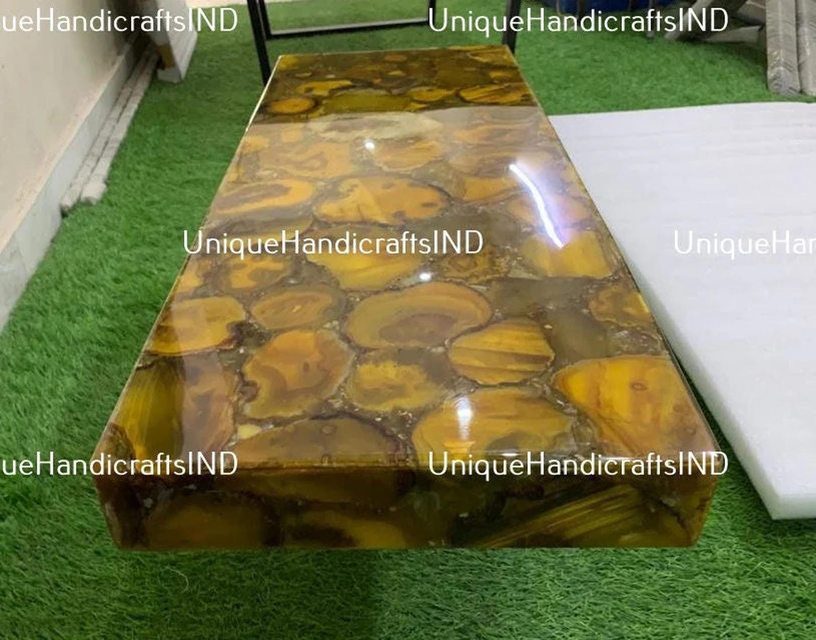 outdoor, handmade, kids, antique, vintage, modern, miniature furniture in yellow agate console table countertop slabs Unique Handicrafts IND