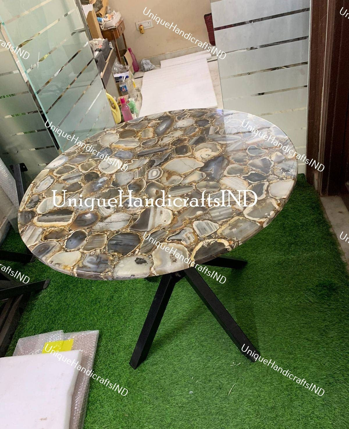 Round Coffee Table Top With Mosaic Stone Arts Handmade Furniture Living Room Decor Unique Handicrafts IND