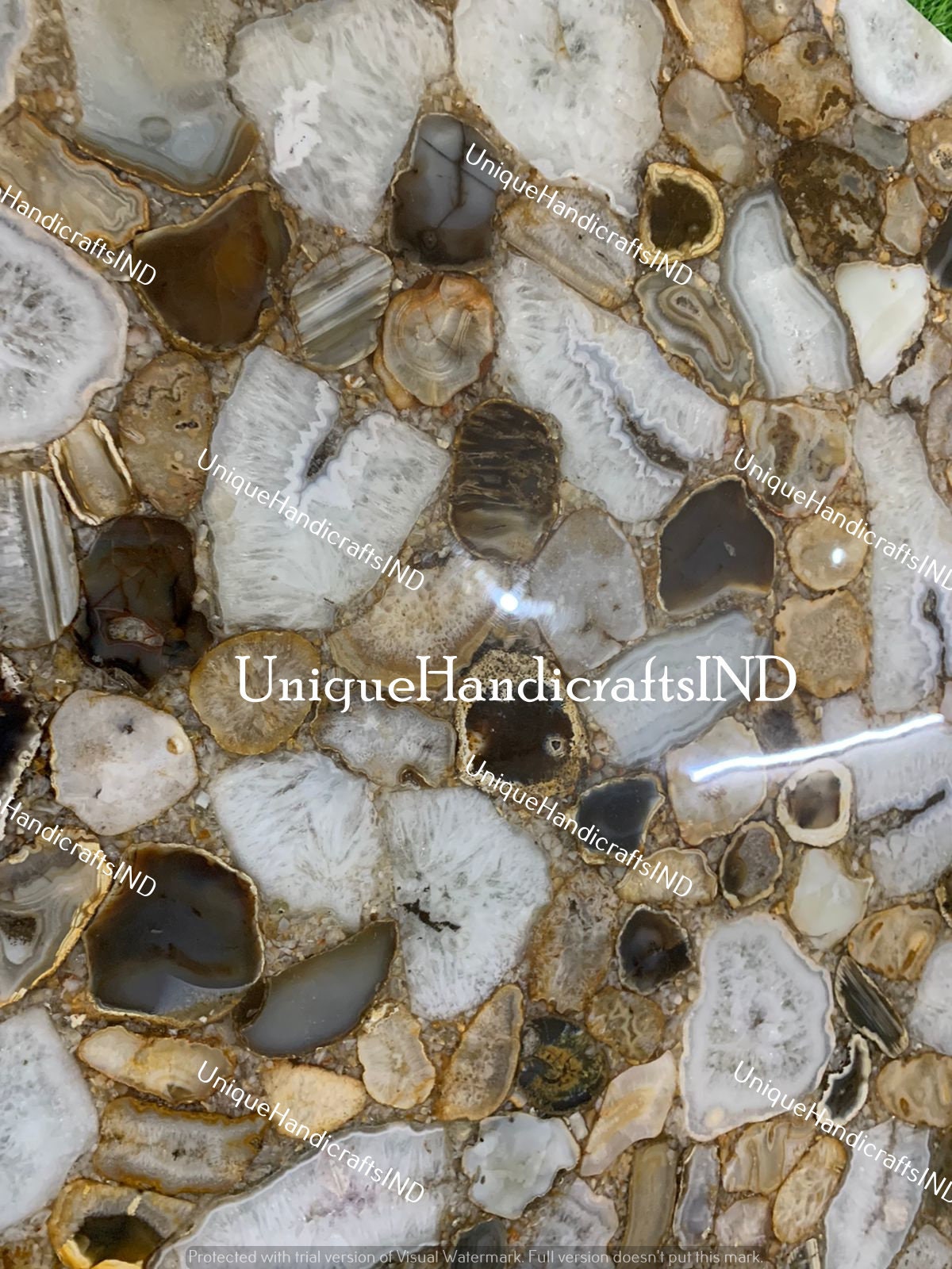 Stone Coffee, Dinning, Side, Center Round Table Top With Natural Agate Mosaic Arts Handmade Collectibles Furniture For Living Room Decor Unique Handicrafts IND