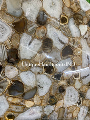 Stone Coffee, Dinning, Side, Center Round Table Top With Natural Agate Mosaic Arts Handmade Collectibles Furniture For Living Room Decor Unique Handicrafts IND
