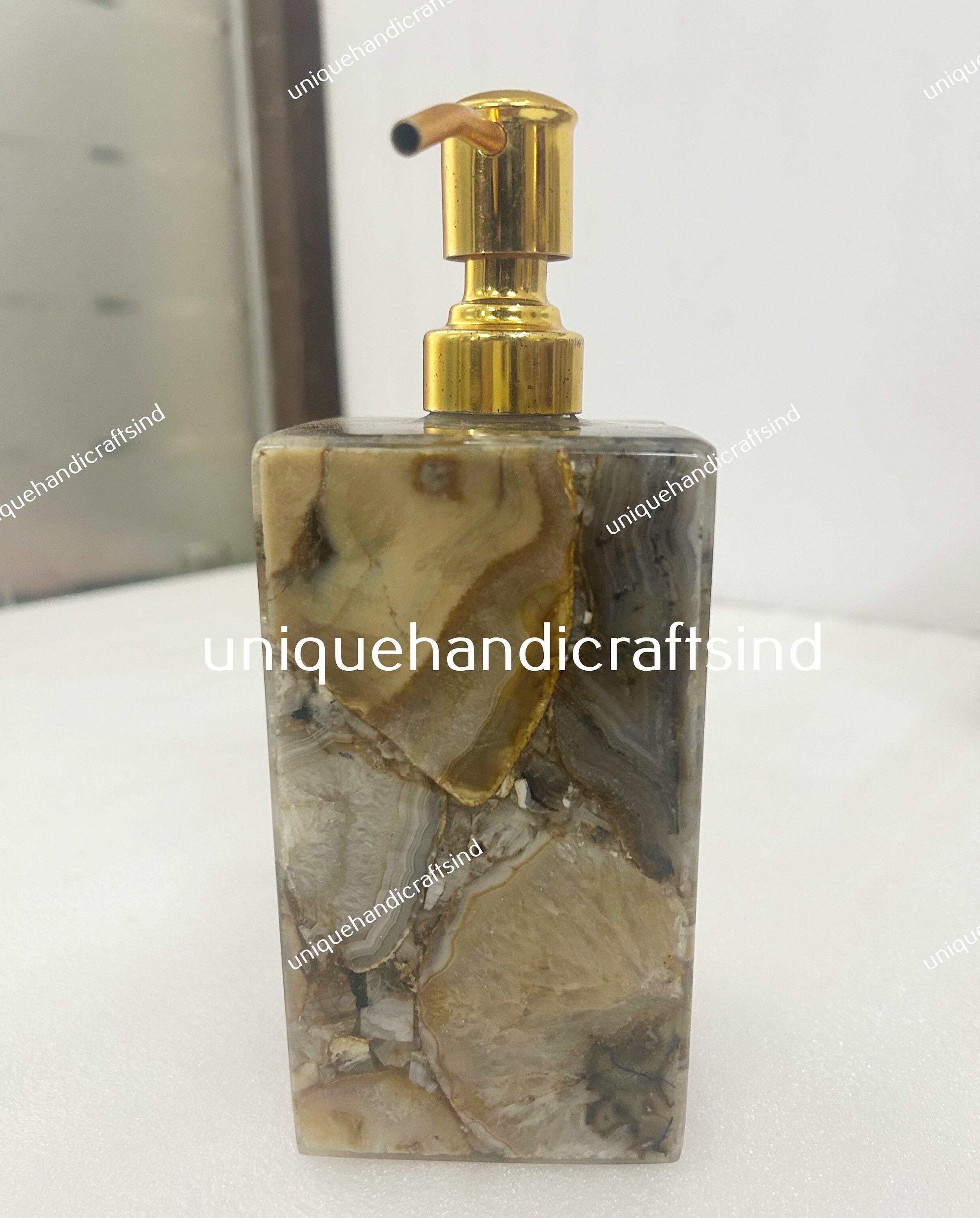 Natural Agate Soap Dispenser / Soap Or Lotion Pump Dispenser / Handmade Soap Dispenser for Kitchen & Bathroom / Stone Soap Dispenser Gifts Unique Handicrafts IND