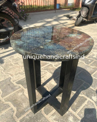Labradorite Table With Metal Leg, Labradorite Kitchen Slab, Round Table, Dining Table, Coffee Table, Luxury Gift For Your Special One Unique Handicrafts IND