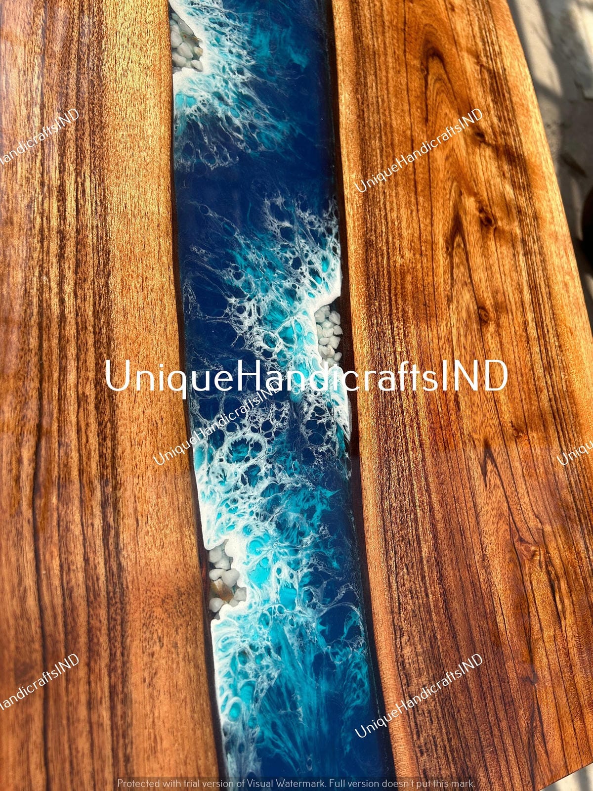 Living Room Ocean Sea River Epoxy Table, Dining Room Resin Table, Dinner Epoxy Coffee Table, Round Table Top, Walnut Epoxy Resin Table Unique Handicrafts IND