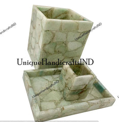 Amazonite Stone Bathroom Set of 3 Pcs | Unique Natural Stone Soap Dispenser, Toothbrush Holder, Tumbler Unique Handicrafts IND