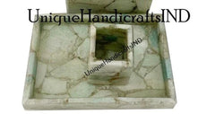 Amazonite Stone Bathroom Set of 3 Pcs | Unique Natural Stone Soap Dispenser, Toothbrush Holder, Tumbler Unique Handicrafts IND