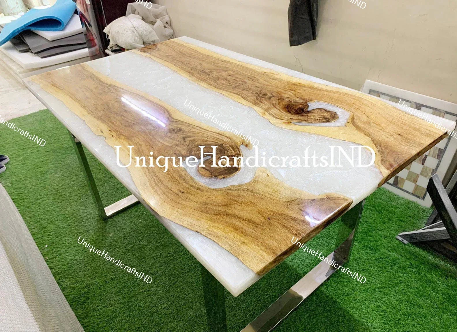 Epoxy Wooden Table, dining, sofa, center table in White epoxy Table, Live Edge  Handmade Living Room Furniture For Home Decor Art Unique Handicrafts IND
