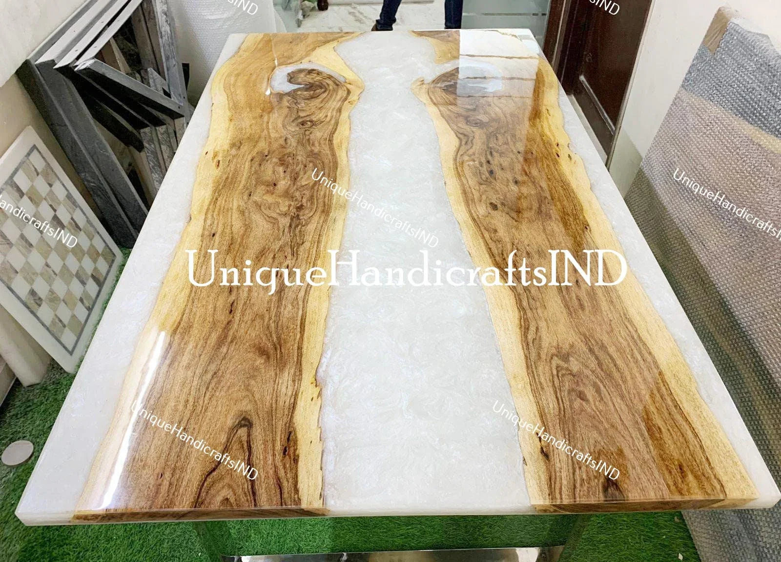 Epoxy Wooden Table, dining, sofa, center table in White epoxy Table, Live Edge  Handmade Living Room Furniture For Home Decor Art Unique Handicrafts IND