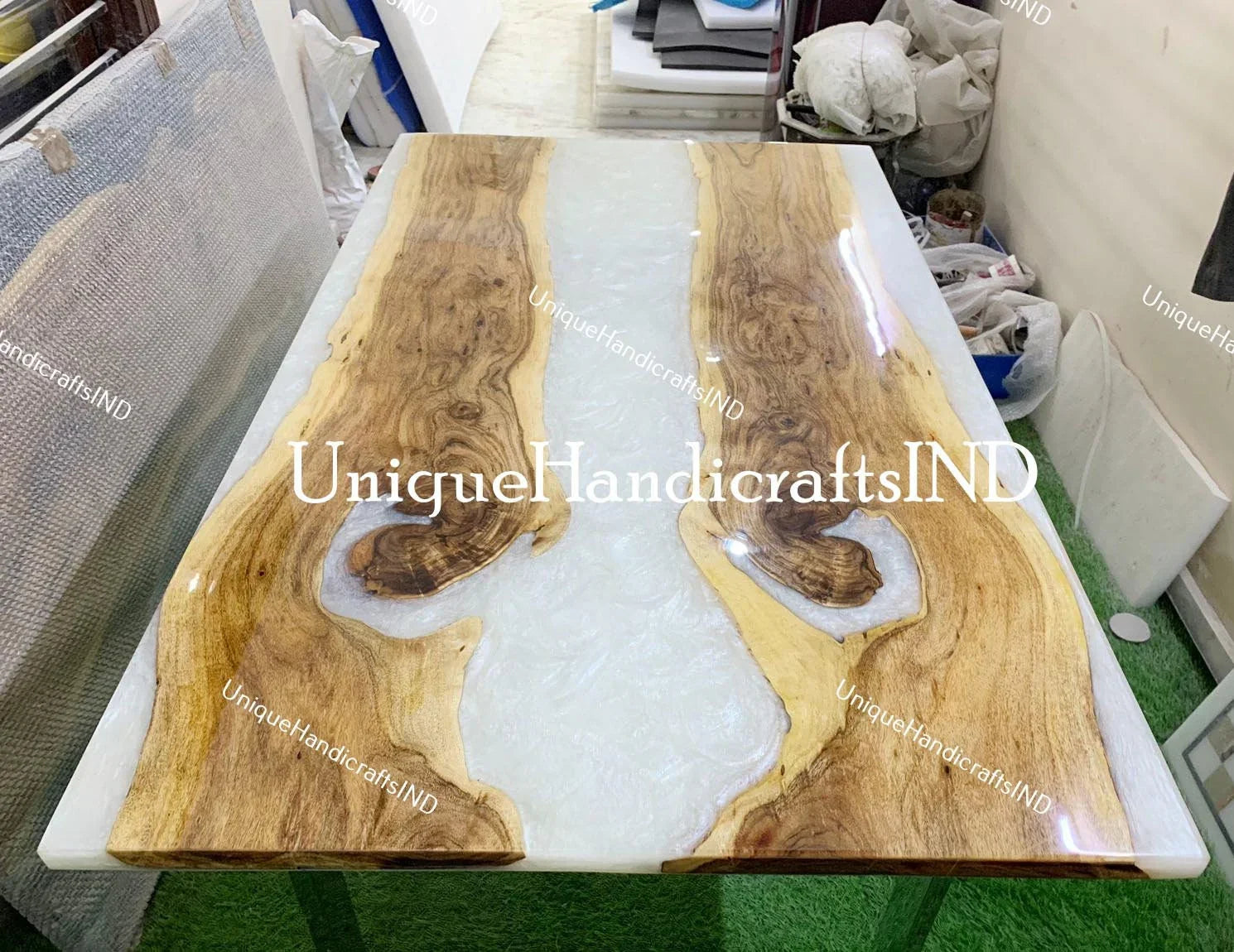 Epoxy Wooden Table, dining, sofa, center table in White epoxy Table, Live Edge  Handmade Living Room Furniture For Home Decor Art Unique Handicrafts IND