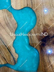 Blue Epoxy Resin Table with Acacia Wood Top Unique Coffee Table for Home and Restaurant Decor - Epoxy Center Table Hallway Furniture Decors Unique Handicrafts IND