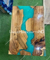 Blue Epoxy Resin Table with Acacia Wood Top Unique Coffee Table for Home and Restaurant Decor - Epoxy Center Table Hallway Furniture Decors Unique Handicrafts IND
