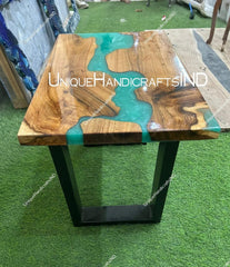 Blue Epoxy Resin Table with Acacia Wood Top Unique Coffee Table for Home and Restaurant Decor - Epoxy Center Table Hallway Furniture Decors Unique Handicrafts IND