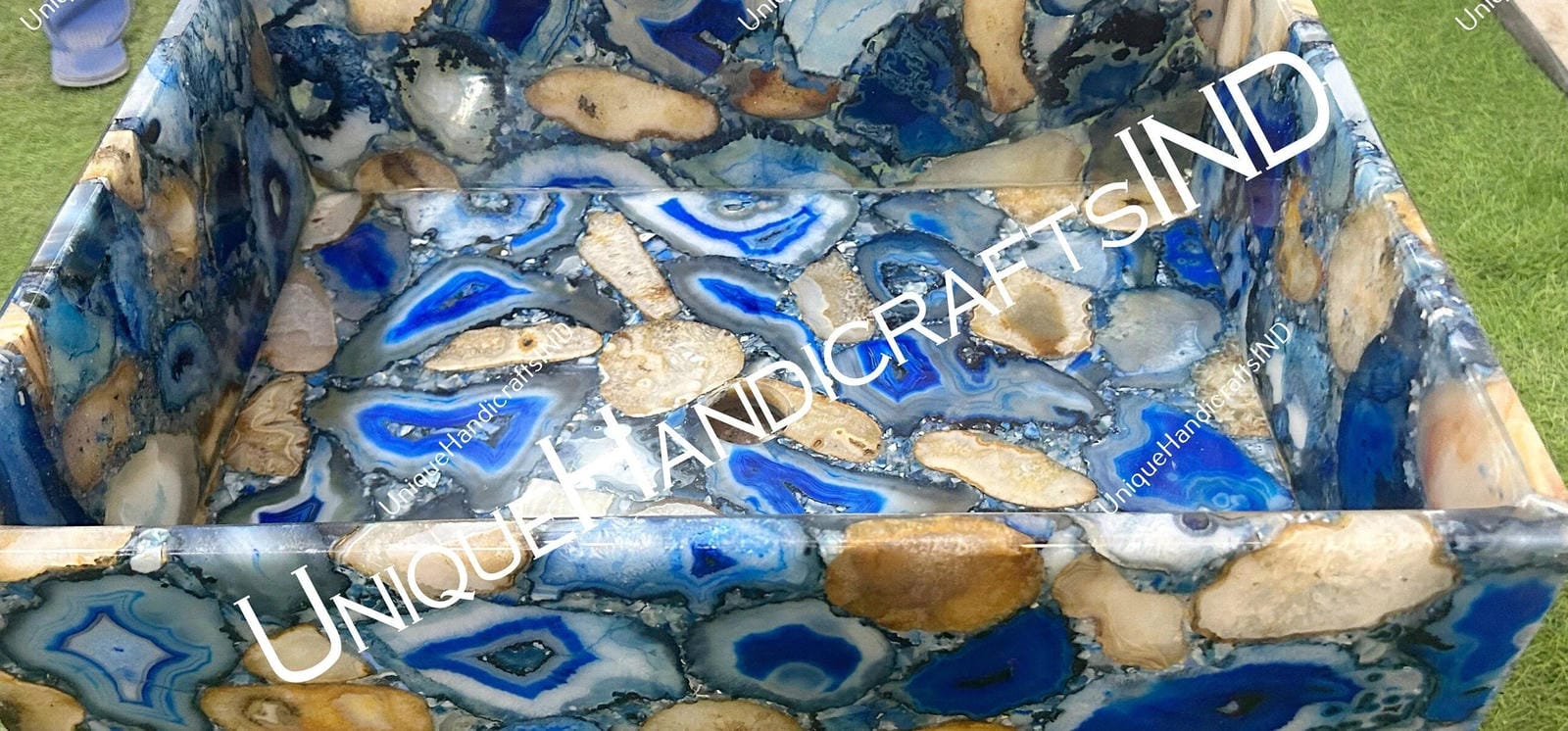 Elegant Sink washbasin for bathroom and powder room handmade arts / Stone Sink in Blue and yellow gem Stone Unique Handicrafts IND