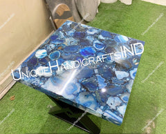 Stone Coffee Table With Natural Blue Agate Mosaic Gemstone Arts Square Handmade Garden Furniture Gifts For Her Wedding Unique Handicrafts IND
