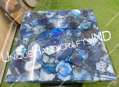 Stone Coffee Table With Natural Blue Agate Mosaic Gemstone Arts Square Handmade Garden Furniture Gifts For Her Wedding Unique Handicrafts IND