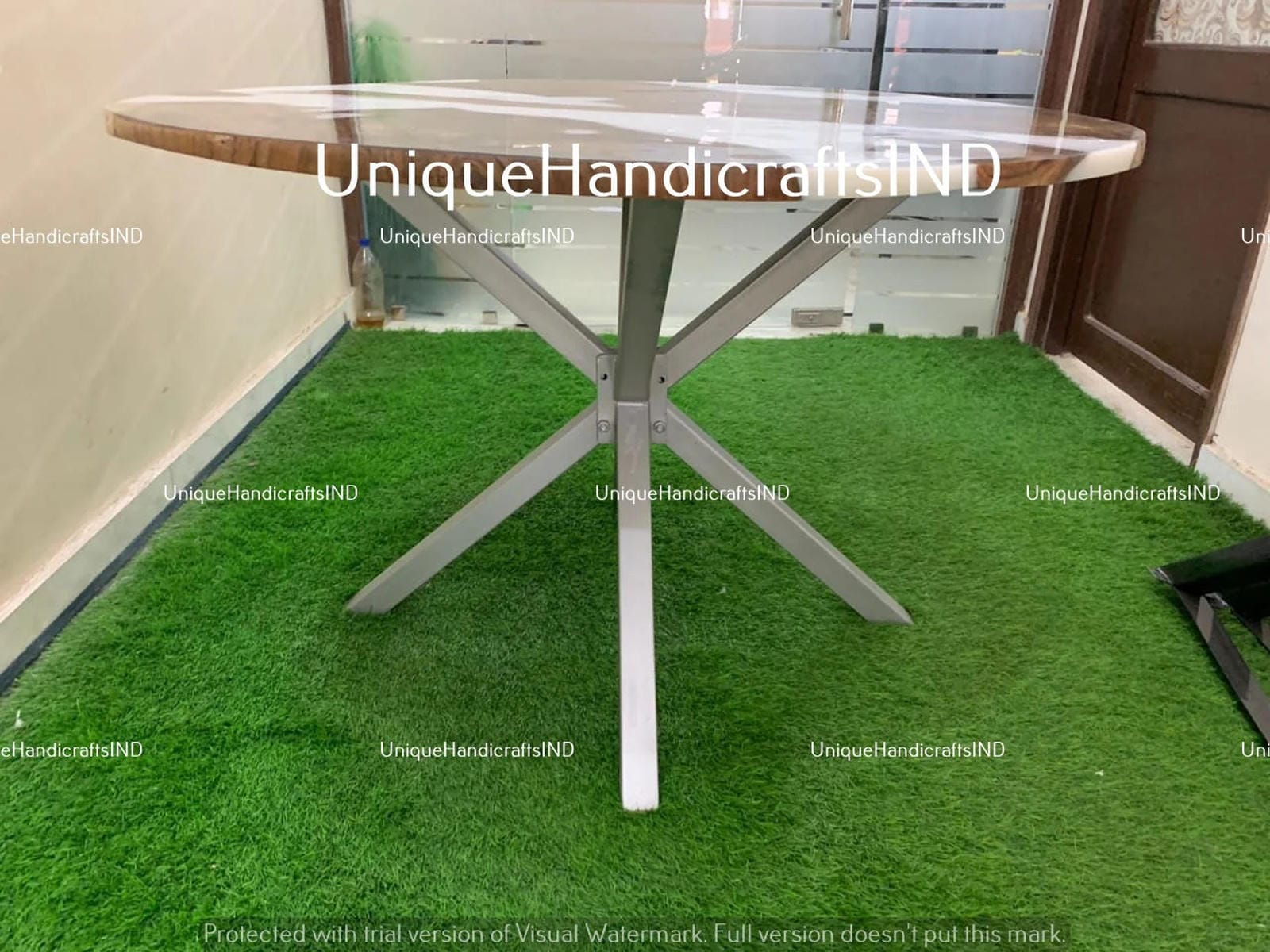 White Epoxy Table, Epoxy River Table, Round Wood & Epoxy Table, Epoxy River Table, Round Wooden Design Handmade Furniture For Home Décor Unique Handicrafts IND