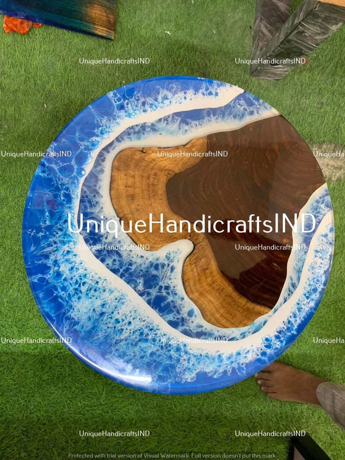 Ocean Sea River Epoxy Table, Dining Room Resin Table, Dinner Epoxy Coffee Table, Round Table Top, Walnut Epoxy Resin Table Unique Handicrafts IND