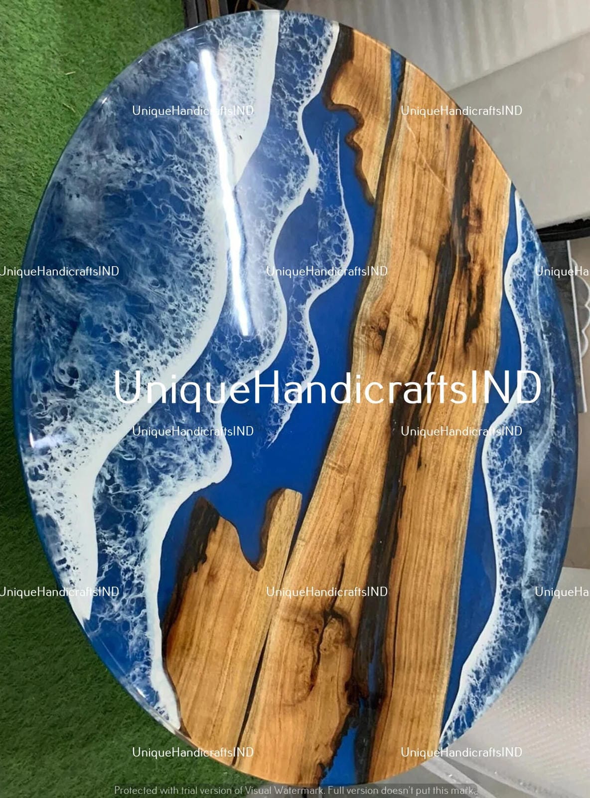 Blue Epoxy Table Tops / Round Table / Wood table / Resin River Table / Epoxy Table / Mid Century Table / Epoxy Center Table, Bar table Tops Unique Handicrafts IND
