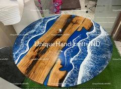 Blue Epoxy Table Tops / Round Table / Wood table / Resin River Table / Epoxy Table / Mid Century Table / Epoxy Center Table, Bar table Tops Unique Handicrafts IND