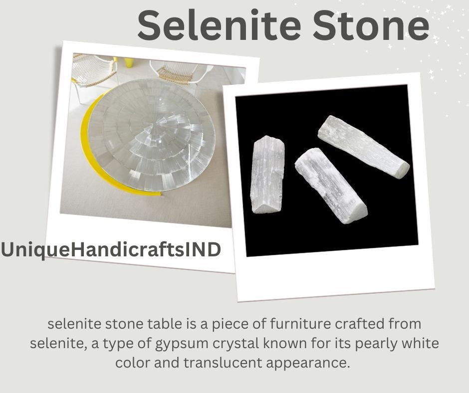 Selenite Coffee Table | Luxury Selenite Countertop Slab, Wall Tiles & Decor | Handmade Gemstone Wall Highlighter | Elegant Stone Furniture Unique Handicrafts IND