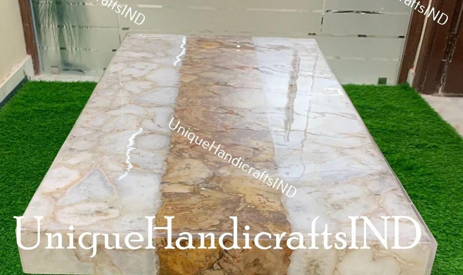 Quartz Kitchen Countertop Slab With Quartz & golden Petrified / Kitchen Island Handmade Furniture Decor Unique Handicrafts IND