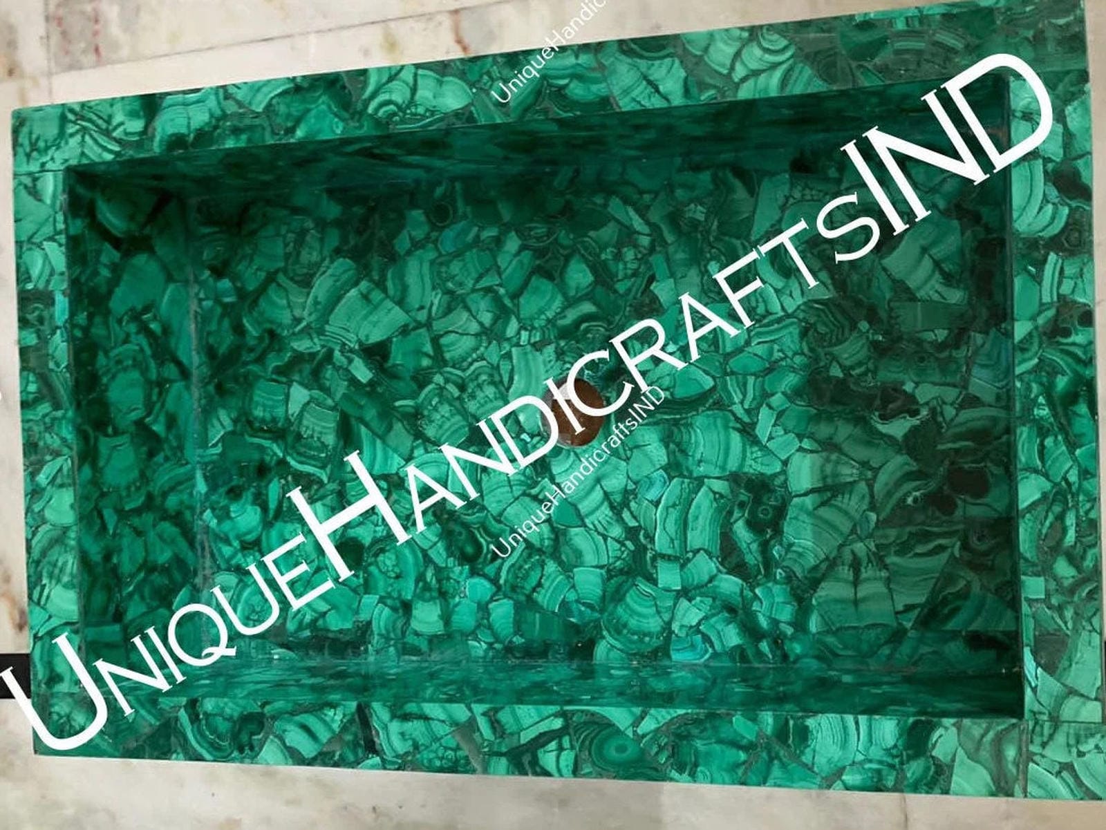 Malachite Bathroom Sink Inlay Stone Art / Stones Counter Top Vanity Sink / Rectangle Wash Basin Kitchen & bathroom Sink Unique Handicrafts IND