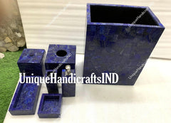 Bathroom Accessories Set, 7 Piece Lapis Lazuli Bathroom Set, Tooth Brush Holder, Soap Dispenser, Tissue Box, Bathroom Decor Unique Handicrafts IND