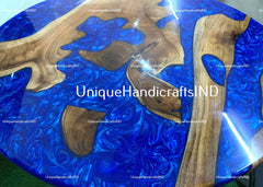 Table For 6, Epoxy Resin table, Round Table, Blue Epoxy Dining Table, Coffee Table, Dining Table, Office Table Handmade Wooden Furniture Unique Handicrafts IND