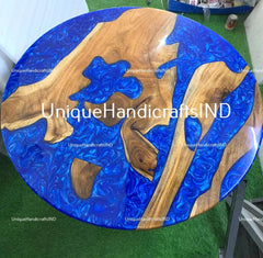 Table For 6, Epoxy Resin table, Round Table, Blue Epoxy Dining Table, Coffee Table, Dining Table, Office Table Handmade Wooden Furniture Unique Handicrafts IND