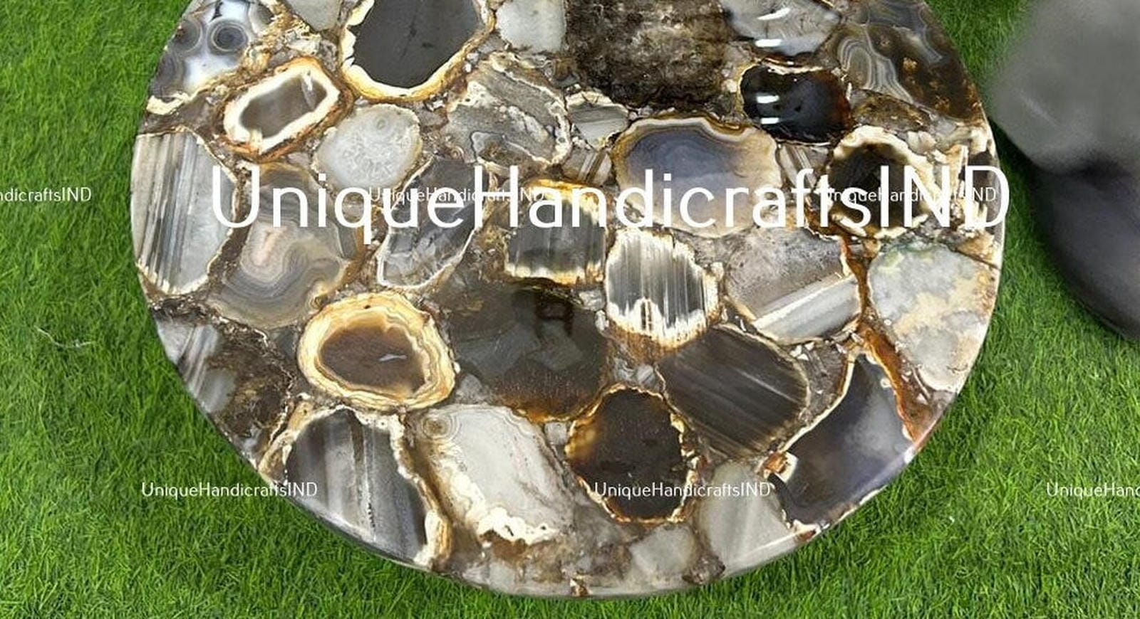 Elegant Stone Coffee Table Top, Round Natural Agate Table Top, Natural Agate Stones Side Table Top Handmade Furniture Unique Handicrafts IND