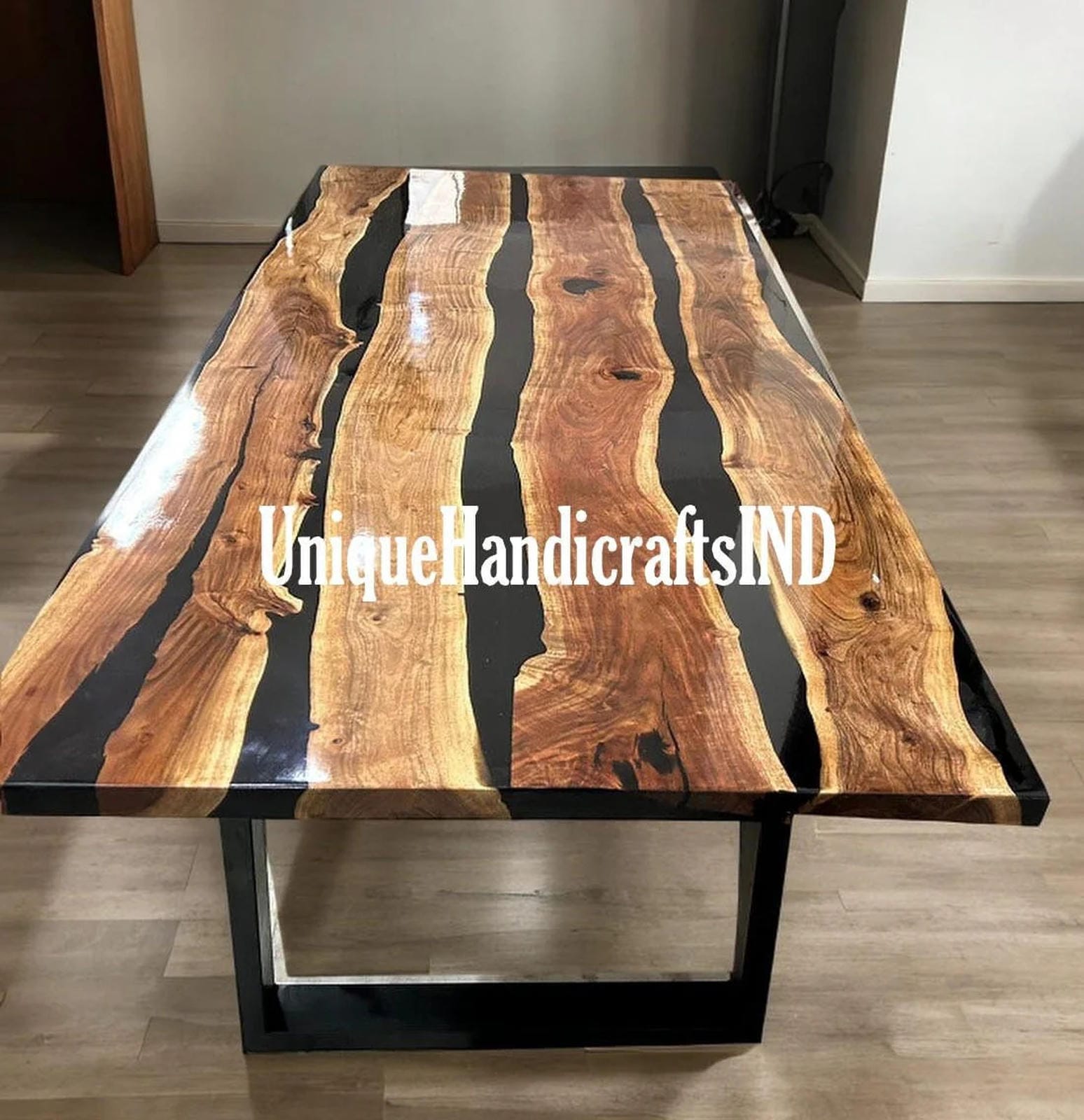 Black Epoxy Table, dining, Acacia Wooden Epoxy Resin Dining Table, Coffee Table Top, Resin Table Top With Stand Indoor & Outdoor Decor Unique Handicrafts IND