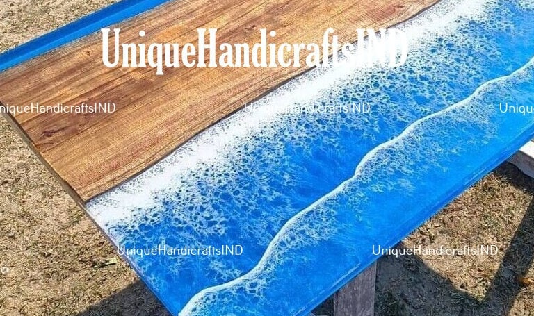 Ocean Epoxy River Table Top With Resin River Handmade Walnut Wooden Art Indoor Outdoor Furniture Unique Handicrafts IND