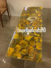 Console Table With Yellow Agate Stone, Handcrafted Sofa Table, Farmhouse Table, Accent Handmade Furniture Kitchen Countertops Slab Unique Handicrafts IND
