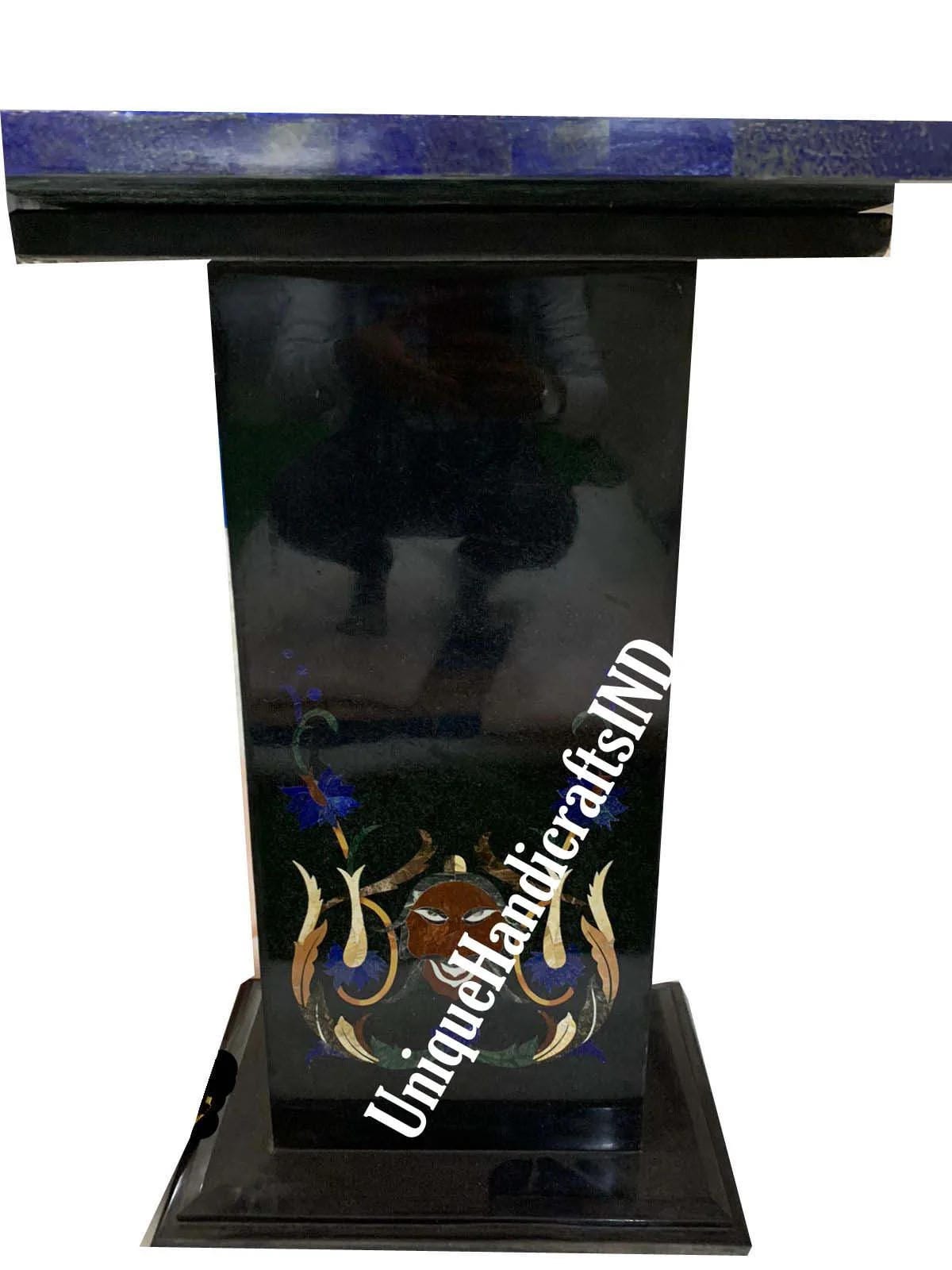 Blue Lapis Lazuli Table Top With Marble & Semi Precious Pietradura Floral Arts Hallway Decor Furniture Gift Her Wedding Unique Handicrafts IND
